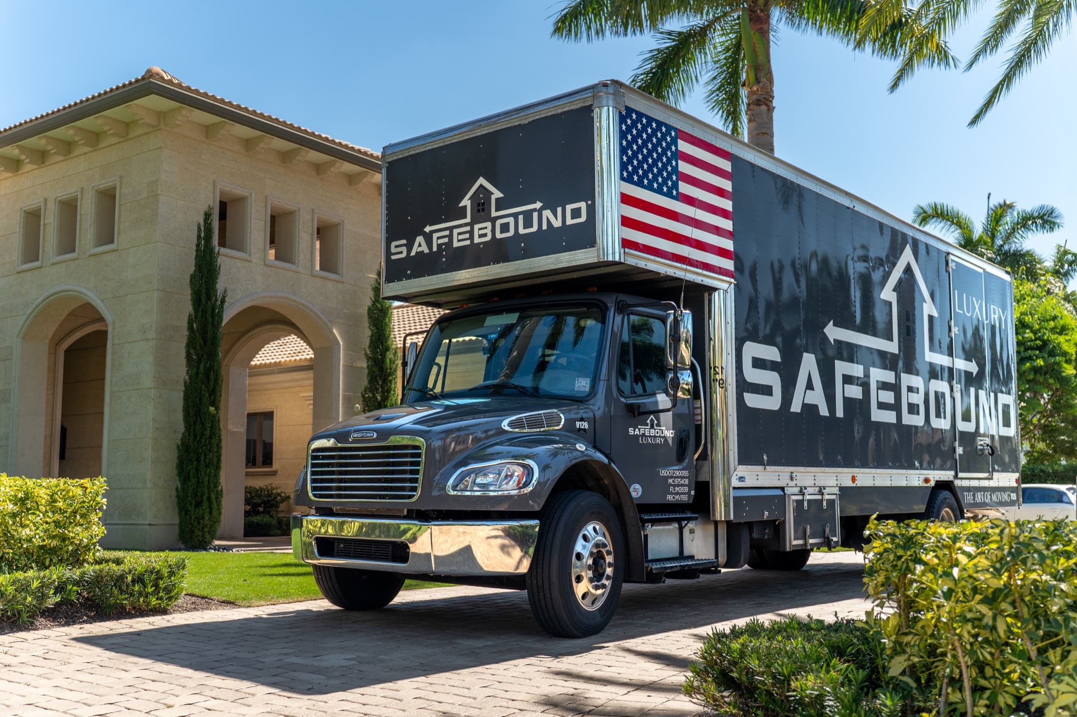 Safebound Luxury moving truck at a South Florida estate